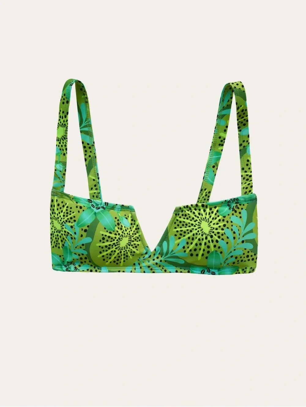 Studio Swim Kiwi Elba Bikini Top Green Tropical V Cut Notch Large NWT